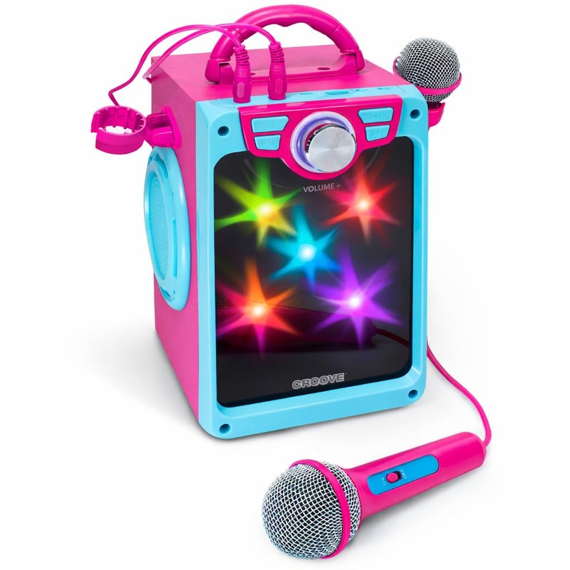 Croove Rechargeable Karaoke Machine for Kids, Pink Portable Karaoke Set, Gift for Girl Speaker & 2 Microphones with Lyrics Display, Bluetooth/AUX/USB, Best Birthday Gifts For Girls Ages 8 9+ Years Old - Image 1